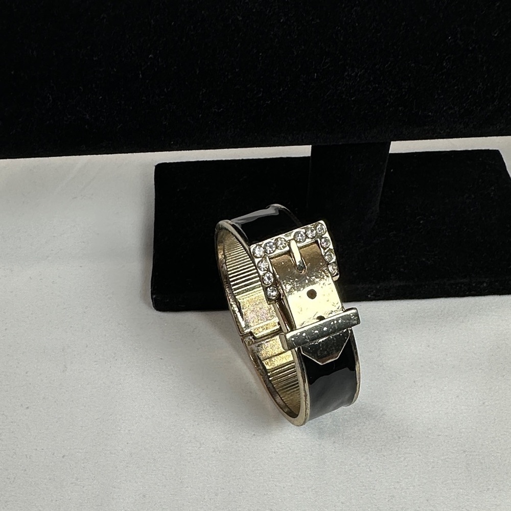 Black and Gold Tone Bracelet with Rhinestone Accents